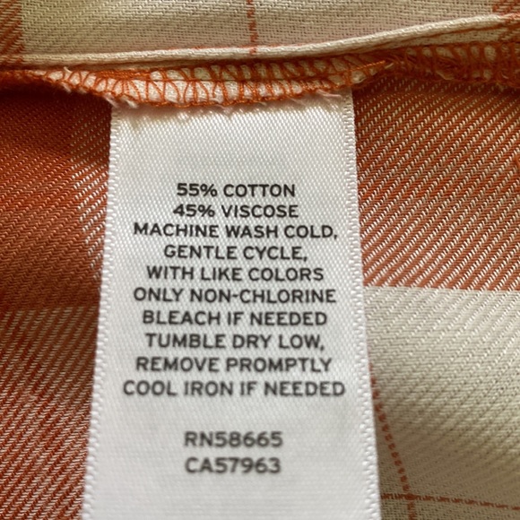 BP Women Orange Plaid Button Down Hi-Low Long Sleeve Shirt Size XS - Picture 9 of 12